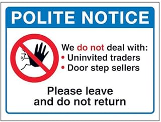 VSafety DP068AL-W Polite Notice: We Do Not Deal with Univited Sellers Sign 150mm x 100mm-Window Sticker