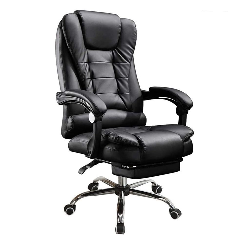 HTTGDGDH Executive Office Chair With Adjustable Footrest - Pu Leather Swivel Chair For Gaming Home Office & Task Work - Ergonomic Design In Classic Black For Study & Live Streamin,