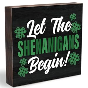Happy St. Patricks Day Decoration, Let the Shenanigans Begin Wooden Sign, Blessing Decor, Home Tabletop Shelf Desk Decor 5 x 5 Inches, St Patricks Day Decorations-A09 Happy St Patricks Day Decoration Let the Shenanigans Begin Wooden Sign Blessing Decor Home Tabletop Shelf Desk Decor 5 x 5 Inches St Patricks Day Decorations A09