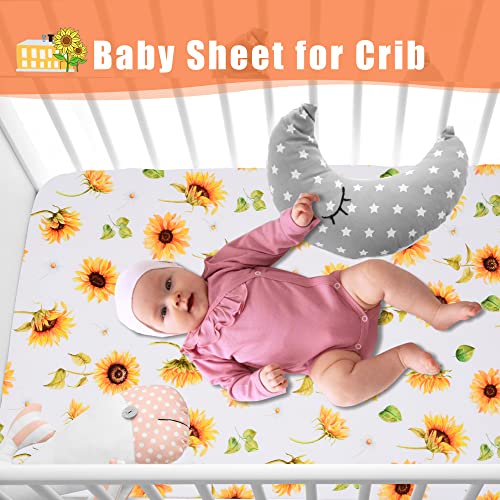 Cloele Sunflower Fitted Crib Sheet - Baby 100% Polyester 1 Pack Flower Crib Sheet For Standard Crib And Toddler Mattresses - Floral Nursery Bed Sheet Crib Mattress Toddler Sheet For Baby Girls #TOP2