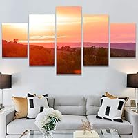 SIGNWIN 5 Panel Canvas Wall Art Coastal Multicolor Photography Relax/Calm Romantics Sunset for Home Decorations Ready to Hang - 60