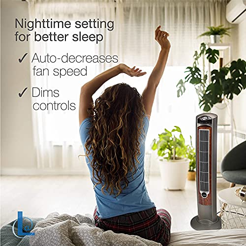 Lasko Oscillating Tower Fan with Remote - Quiet Standing Fan for Bedroom, Office, and Home - 3 Speeds - Powerful Cooling Air - T42954 - 42" Tall – Gray/Woodgrain - image 9