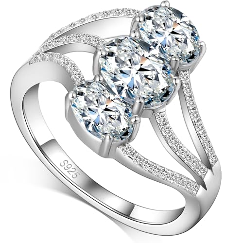 jiamiaoi 18K White Gold Plated Simulated Diamond Rings for Women 925 Sterling Silver Ring Sets for Her Womens Jewelry for Anniversary/Engagement/Wedding