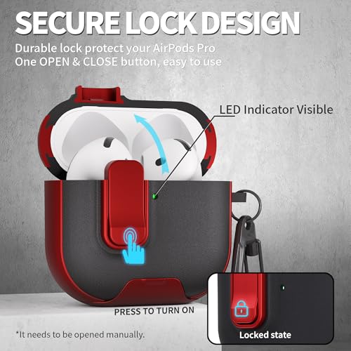 Image of for AirPods 4 Case with Lock,TPU Leather Texture Protective Durability Anti-Lost & Shockproof Protective Cover Accessories with Cleaning Kit in Keychain for Apple iPod 4 Generation (Red /Black)