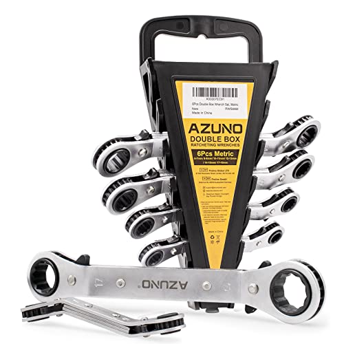 Azuno 6 Pcs Double Offset Box End Reversible Ratcheting Wrench Set, Metric, Ratchet Spanner Crooked For Narrow Spaces #TOP10