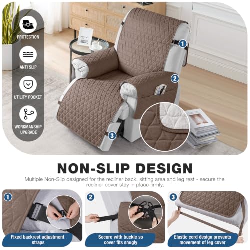 Image of TAOCOCO 100% Waterproof Recliner Chair Covers, Non Slip Recliner Covers that Stay in Place, One-Piece Washable Reclining Chair Cover with Elastic Straps, Brown, Fits 22 inch Seat Width