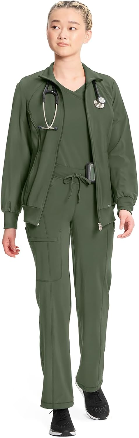 Cherokee Infinity Womens Zip Front Jacket With 2 Pockets Contemporary Fit Back Shoulder Yokes & Front Princess Seams- 2391A - Image 3