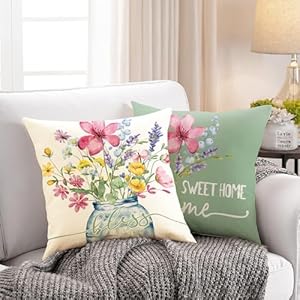 Spring Outdoor Throw Pillow Covers 18×18 Set of 4 Garden Flowers Farmhouse Patio Decorative Cushion Covers Home Decor Couch for Sofa Bedroom Livingroom