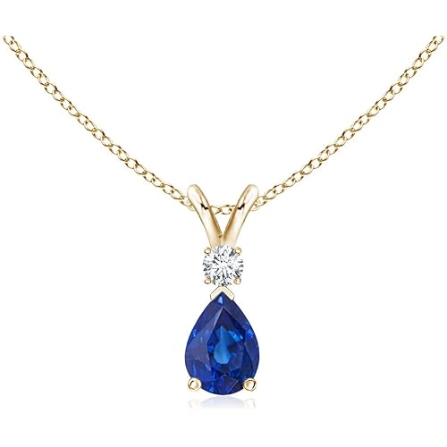 Angara Natural Blue Sapphire Solitaire Pendant for Women | Pear Shape Blue Sapphire Diamond Necklace in 14K Solid Gold/Silver/Platinum With 18" Chain | September Birthday, Gemstone Jewelry Gift