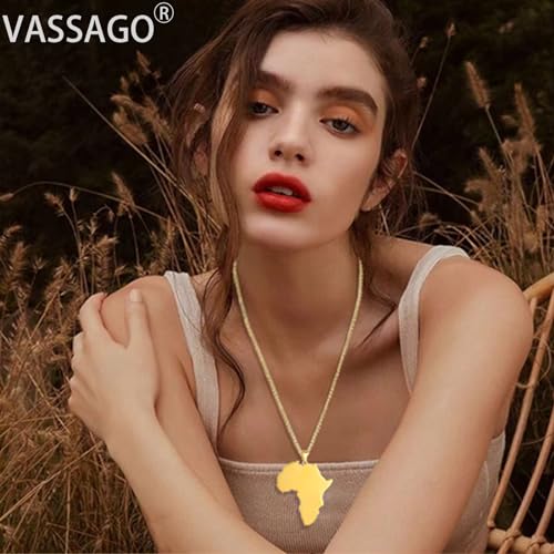 VASSAGO Africa Map Pendant Necklace for Men Women Stainless Steel Africa Continent Motherland Pendant African Map Necklace Jewelry Hiphop Gifts2