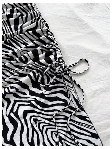 SOLY HUX Women's Zebra Striped Halter Mini Dress Sleeveless Drawstring Split Asymmetrical Hem Bodycon Dresses4