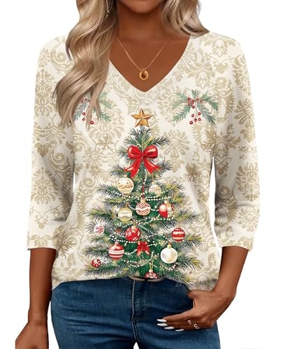 Image of Zeagoo 3 /4 Length Sleeve Womens Tops Casual V Neck Shirts Soft Basic Tees