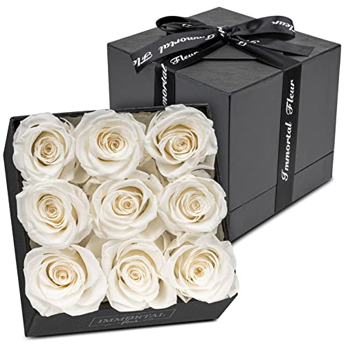 Immortal Fleur Preserved Roses In A Box, Preserved Flowers, Forever Roses Box, Mom Birthday Gifts from Daughter, Flowers for Delivery Prime Birthday, Sympathy Flowers, White 9