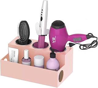 OnDisplay Fallon Deluxe Acrylic Hair Tool and Accessory Organization Station - Holds Hair Dryer, Curling Iron, Hair Straightener (Pink)