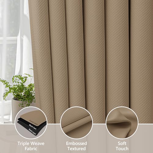 Image of FMFUNCTEX 100% Blackout Curtains for Bedroom, Brown Back Tab Curtain 90 Inches Long Drapery Thermal Insulated Curtains for Living Room, Black Out Drapes Rod Pocket Room Darkening 2 Panels