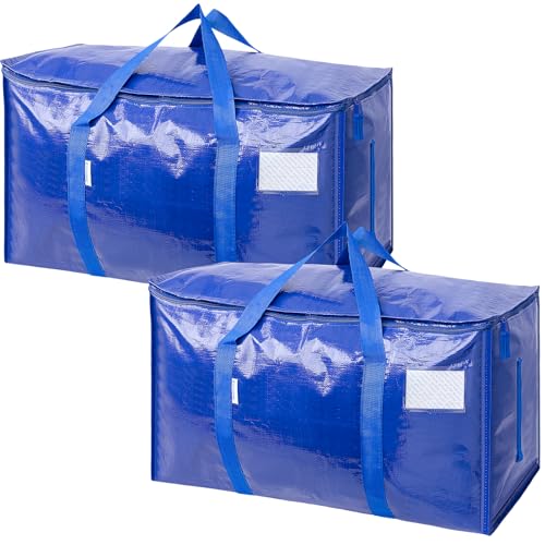 Image of TICONN 2 Pack Extra Large Moving Bags Heavy Duty with Zippers & Carrying Handles, Durable Storage Bags Moving Boxes for Closet Organizers and Storage (2 Pack, Blue)