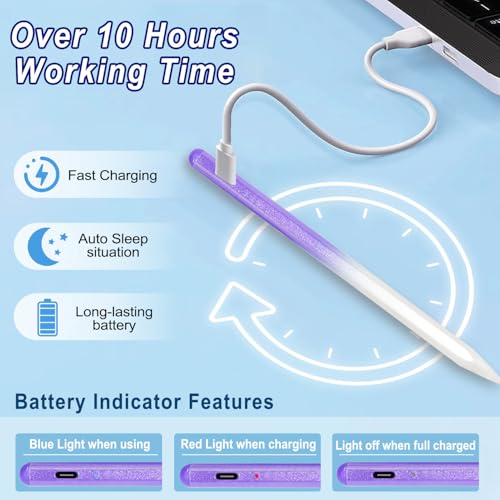 Image of Stylus Pen for iPad Apple: Fast Charge for iPad Pencil Apple Pen with Palm Rejection Tilt Sensitivity - Pen for iPad 10 /9 /8 /7 /6, iPad Pro 12.9 inch /11 inch /13 inch M4, iPad mini 6 /5, iPad Air 5 /4 /3 /M2 Purple