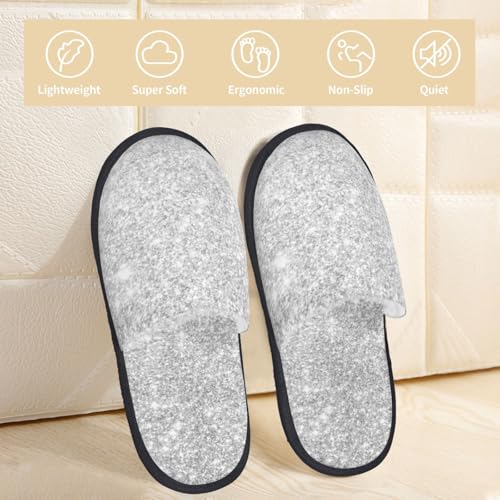Silver Glitter Print House Slippers For Women And Men,Soft Slippers With Memory Foam,Non-Slip Indoor Home Shoes2