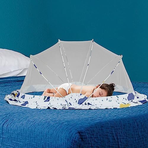 LifeKrafts Foldable Baby Mosquito Net, Bottomless Net for Infants, for Safe & Easy Use | Ensures Your Baby's Safe Sleep 110 x 65 x 60cms, for Babies & Toddlers (0 to 24 Months) - Color Pattern