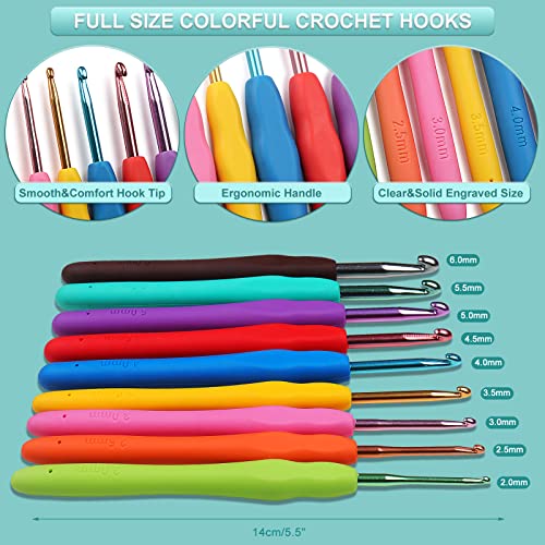 Image of Aeelike Crochet Kit for Beginners Adults, Navy Leaves | Full Crochet Starter Set with Yarn, Ergonomic Crochet Hooks 2.0-6.0 mm, Lace Crochet Hooks, Portable Crochet Set with Case