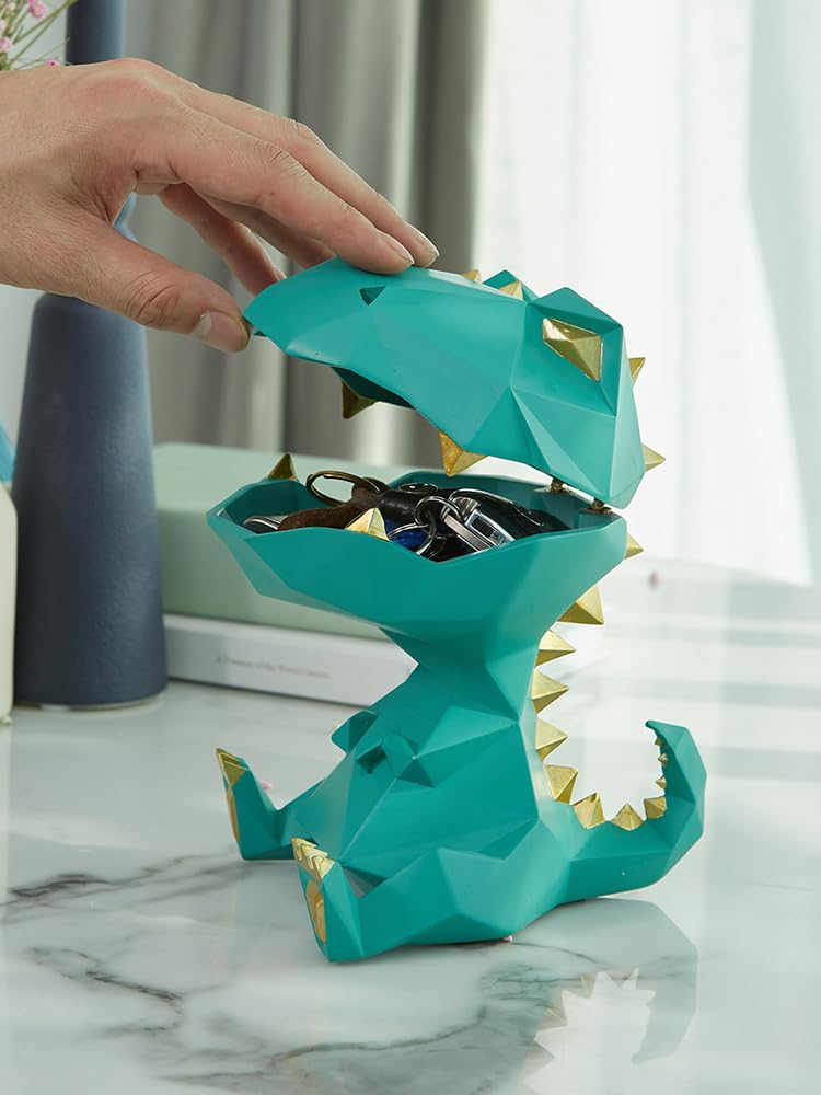 HAUCOZE Cuenco de Dulces Dinosaurio Jarra de Galletas Escultura Decorativa Moderna Arte Hogar Regalo para Familiares Amigos Amantes Verde 18cm