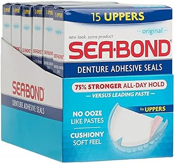 Seabond Denture Fixative Seals, Original, Green, 15 Uppers, Pack of 6