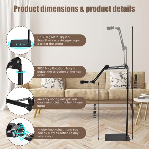 Hair Dryer Stand Holder, 1.4M Adjustable Height Hands-Free Hair Dryer Stand Holder With Heavy Base, Auxiliary Spring Design Blow Dryer Holder With 360° Rotation Suitable For 99% Hair Dryer #TOP5