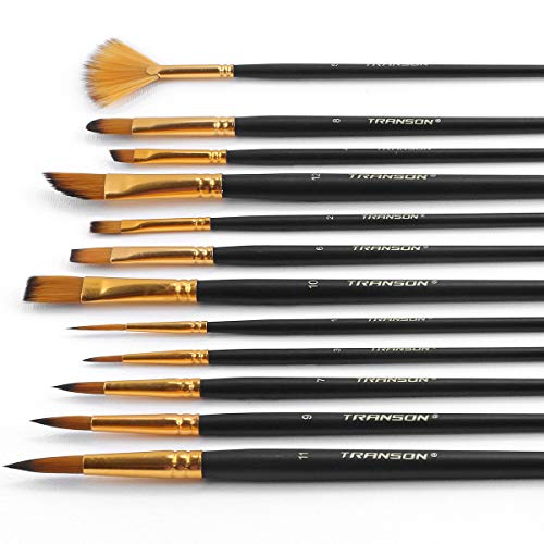 Transon Art Painting Brush Assorted Set Of 12 For Acrylic Watercolor Gouache Hobby Painting #TOP6