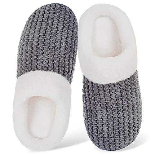 Watelves Women's Slippers Comfort Memory Foam Coral Fleece Slippers Plush Lining House Shoes For Indoor & Outdoor (Dark Gray, M) #TOP14