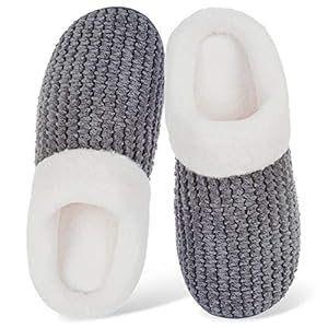 Women’s Memory Foam Slippers Comfort Wool-Like Plush Fleece Lined House Shoes for Indoor & Outdoor