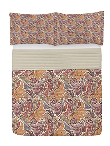 Ambesonne Floral Microfiber Bedspread Set, Traditional Paisley Leaf Pattern With Persian Details Colorful Boho Design, Soft Bedding Set With Pillow Shams & Comforter, Queen Size, Brown #TOP23