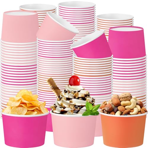 Umigy 60 Pcs Neon Pink Orange Paper Ice Cream Cups 9 oz Disposable