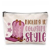 Sufamb Kicking It Cowgirl Style Hot Pink Boot Makeup Bag, Western Country Cosmetic Pouch for Women, Christmas Birthday Gifts for Teens