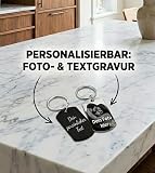WORKIRAN Personalisierter Schlüsselanhänger mit Fotogravur und Liebestext, Schwarz-Weiß Dog Tag Anhänger, Individuelles Paar-Geschenk mit Beidseitigem Druck