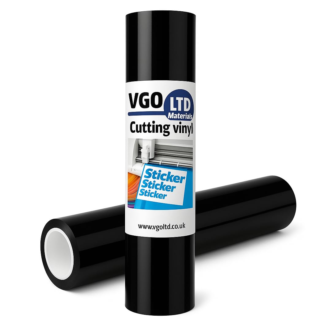 VGOLTD Permanent Adhesive Vinyl Roll –Glossy Self Adhesive Cutting Vinyl Easy Weed for Decals Mugs Car Stickers & DIY Crafts Compatible with Cricut & Silhouette Machines (Black, 30 x 100 cm)
