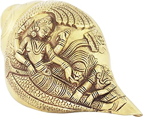 Vishnu et Lakshmi Shankh laiton antique Devyom objet rituel décoration maison