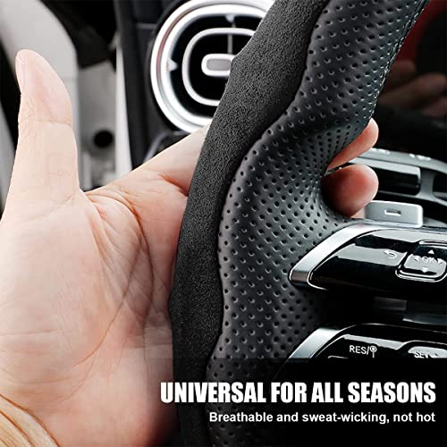 Image of Automaze Abs New Suede Soft Touch Texture Steering Wheel Grip Cover For Cars,Safe And Non Slip Car Interior Accessory(Suede Black)