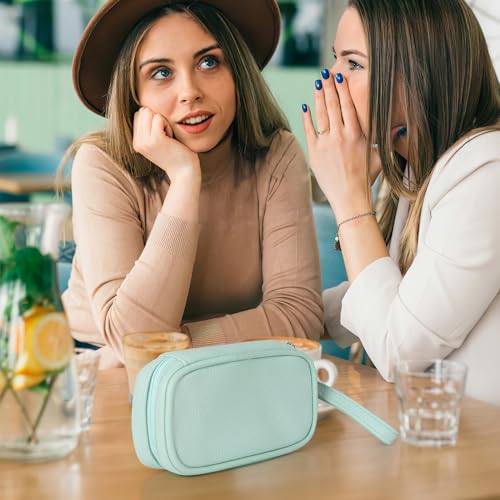 Image of Portable Tampon Organizer - Beige PU Pouch with Handle, Small Case for Feminine Products, Zipper Period Bag for Women's Purse