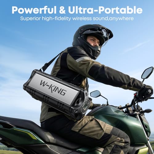 W-KING D8 50W Bluetooth Speaker, IPX6 Waterproof, 24H Playtime, 8000mAh Power Bank, Wireless Bass, NFC, Silver