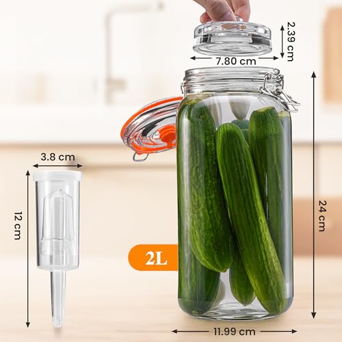 2L Fermentierglas, Fermentationsglas mit Gärventi & Gewicht, Gärglas für Sauerkraut, Kimchi, Kombucha und Pickles (2er-Pack)
