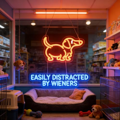 Image of Easily Distracted Neon Sign, Wiener Dog Neon Light, Dachshund Led Signs, Dachshund Decor for Home Decor,Game Room Wall Art Decor,Gift For Dog Lover, Christmas Birthday Gifts