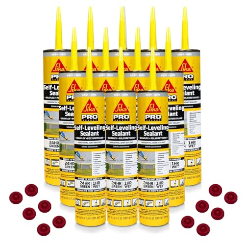 SchayCo 12 Pack Caulk Saver Caps with Case of 12 Sikaflex Self-Leveling Sealant (Gray 10.1 oz)