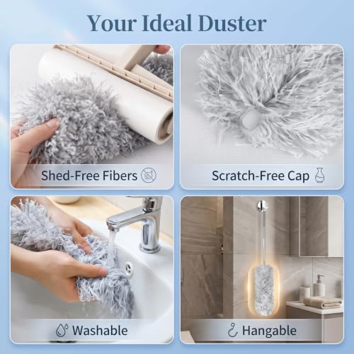 Image of Extendable Microfiber Duster for Ceiling Fans, 100 inch Long Telescoping Duster with Bendable Head, Cobweb Duster Cleaning Tool with Extension Pole for High Ceiling, Blinds, Furniture, Cars