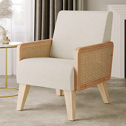 Belleze Mid-Century Accent Armchair With Solid Wood Frame, Toweling Fabric, Ergonomic Oversized Backrest For Reading And Relaxing In Living Rooms, Bedrooms, Lounges, And Offices - Kensington (Cream) #TOP4