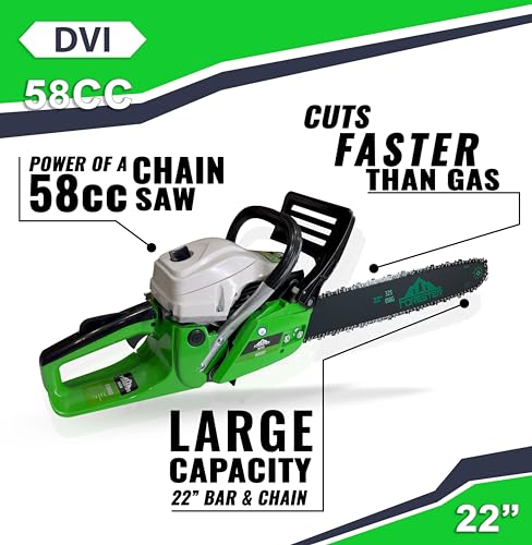 Image of DVI Heavy Duty Forester Chainsaw With 2 Stroke 58CC Air Cooled Petrol Engine Power With 22 inch inch Blade /Bar Ideal Use For Farm, Garden Tree Cutting, Wood Cutting. (DVI 58CC FORESTER CHAINSAW)