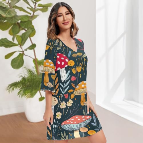 Robe manches 3/4 col V coupe ample masquant les formes - 3