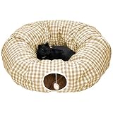 PetStyle 猫 トンネル ドーナツ おもちゃ ネコ トンネル ペット ベッド ハウス 犬 うさぎ ねこちぐら 折りたたみ キャットトンネル ドーナツ型 円形タイプ(チェックベージュ)