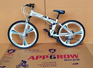 Appgrow 26T, 21 Speed, 17 Inches Frame Folding Bike for Unisex-Adults with Disc Brake and Dual Suspension - White