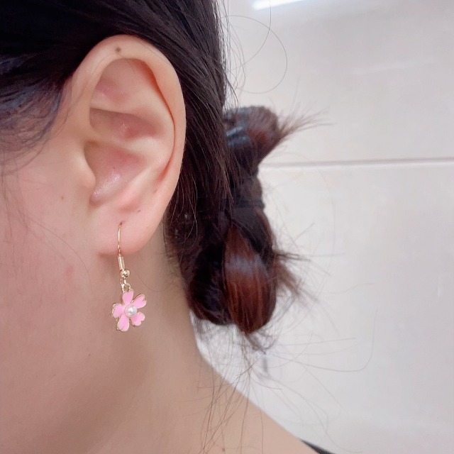 Cherry Blossom Pearl Dangle Earrings - Boho Floral Drop Earrings In Pink & Gold, Gift For Women, Birthday, Wedding - View #6