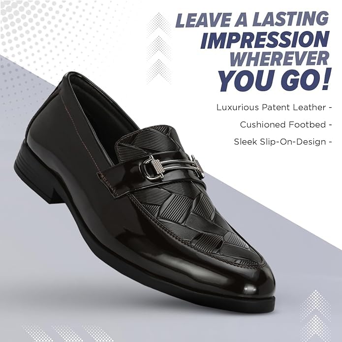 Image of STANPHORD Men Glossy Formal Slip-On Shoes | Patent Leather Dress Loafers | Cushioned Insole | Office Business Wedding Party Footwear(TPAJ 5040)